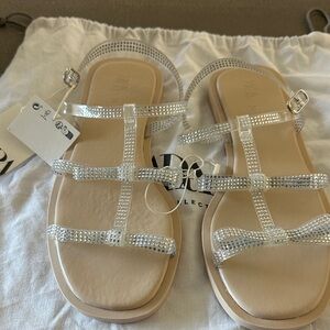 Zara Beige Footbed Clear Strap Rhinestone Kids Sandals